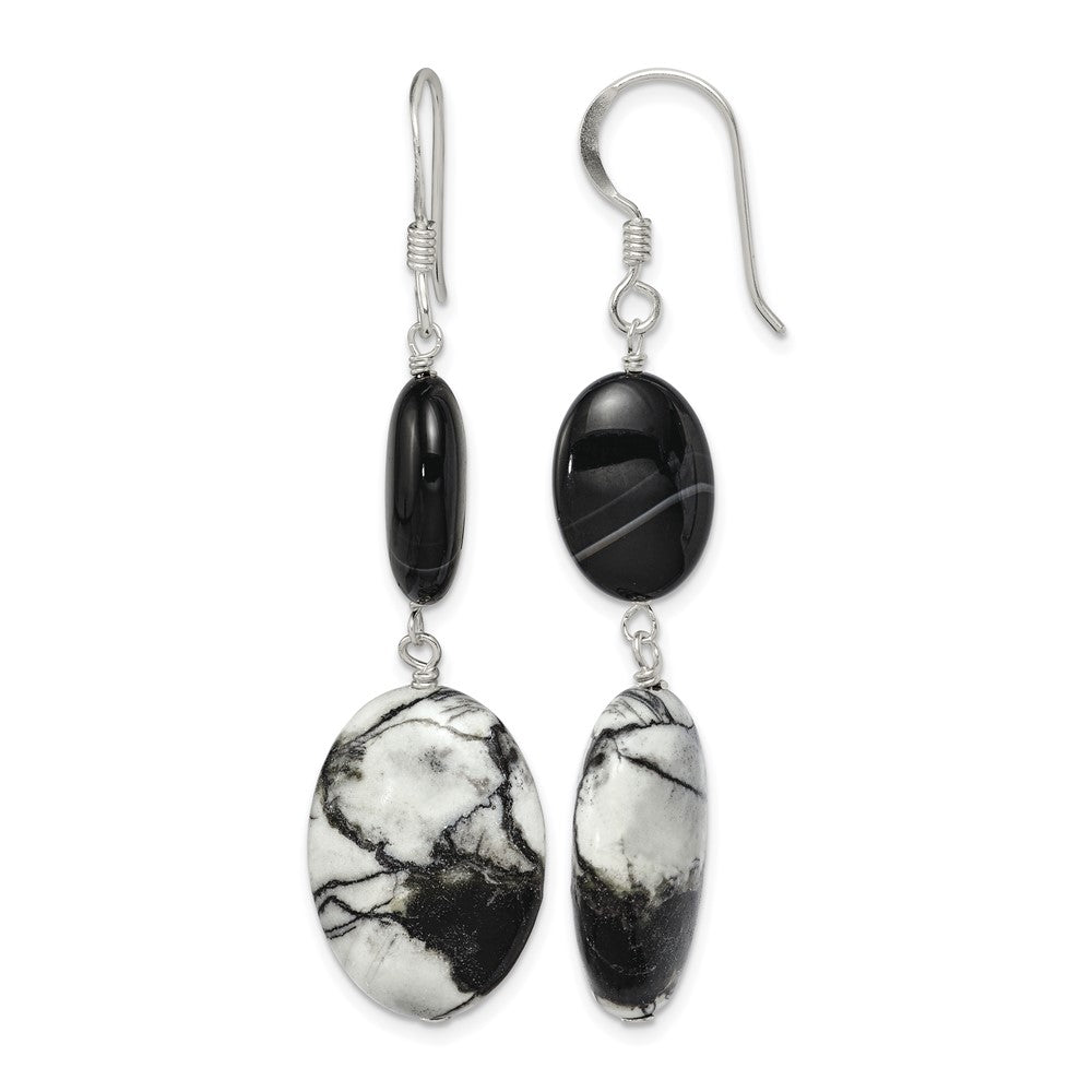 Sterling Silver Polished Black Sardonyx & Zebra Jasper Dangle Earrings