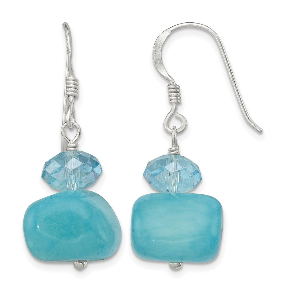 Sterling Silver Polished Aquamarine Crystal & Blue Jade Dangle Earrings