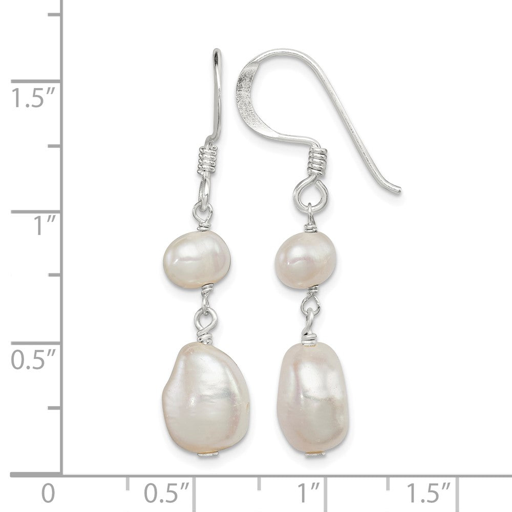 Sterling Silver Polished White Freshwater Cultured Pearl Dangle Earrings