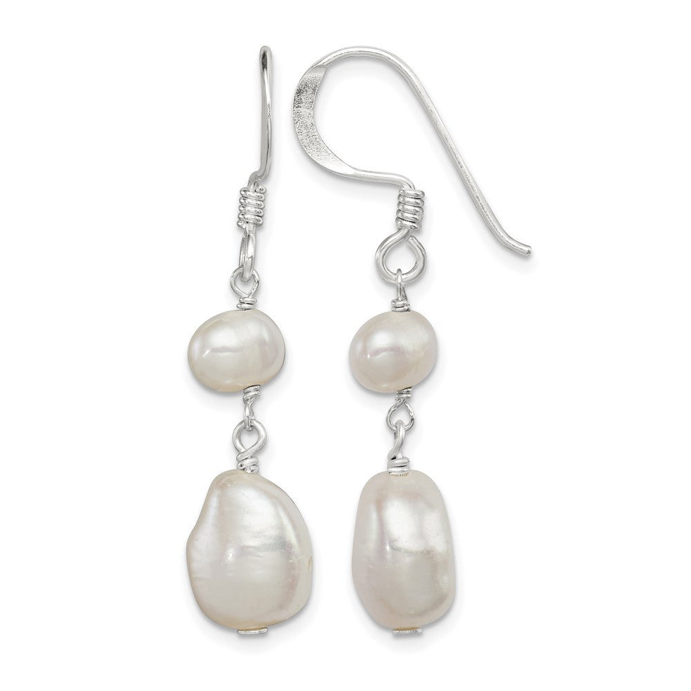 Sterling Silver Polished White Freshwater Cultured Pearl Dangle Earrings