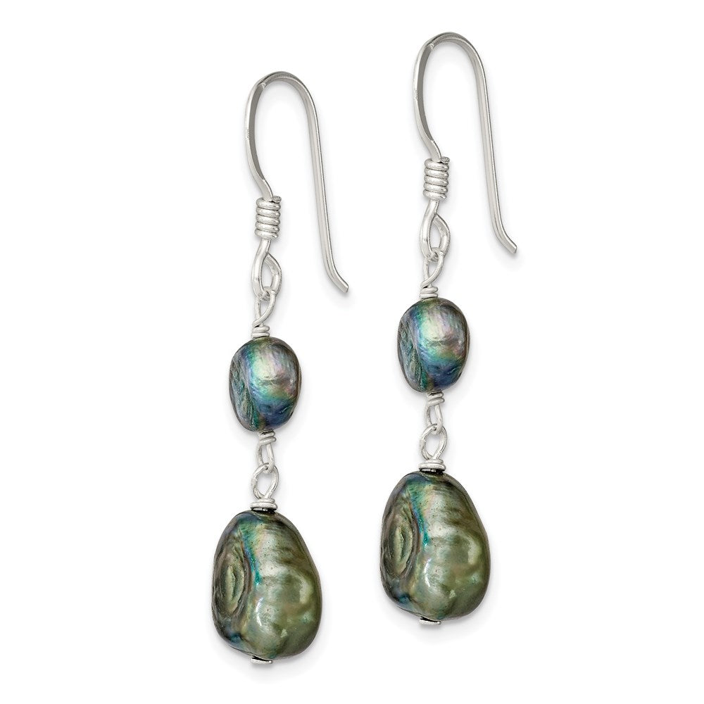 Sterling Silver Black Baroque FW Cultured Pearl Dangle Earrings