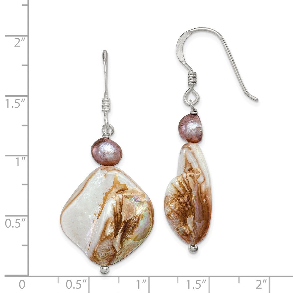 Sterling Silver Polished Brown MOP & FWC Pearl Dangle Earrings