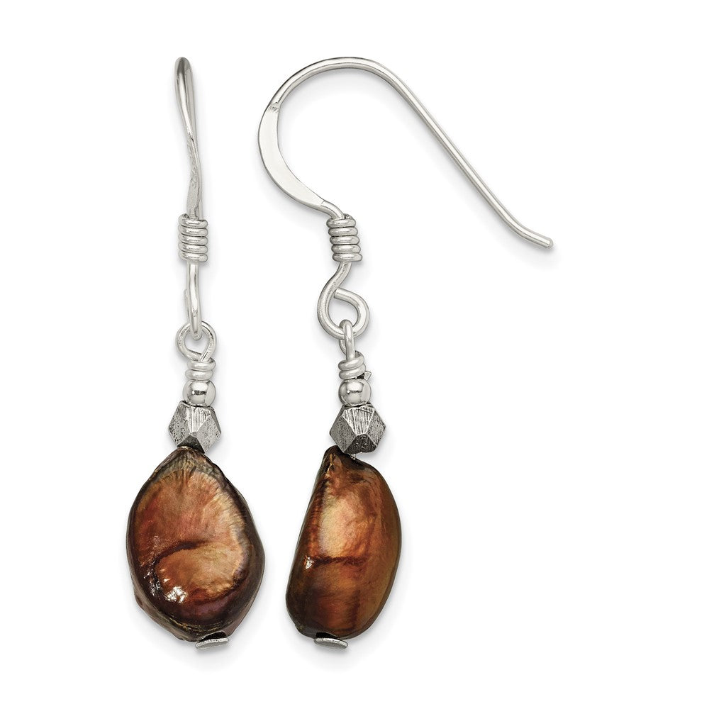 Sterling Silver Polished Brown Freshwater Cultured Pearl Dangle Earrings
