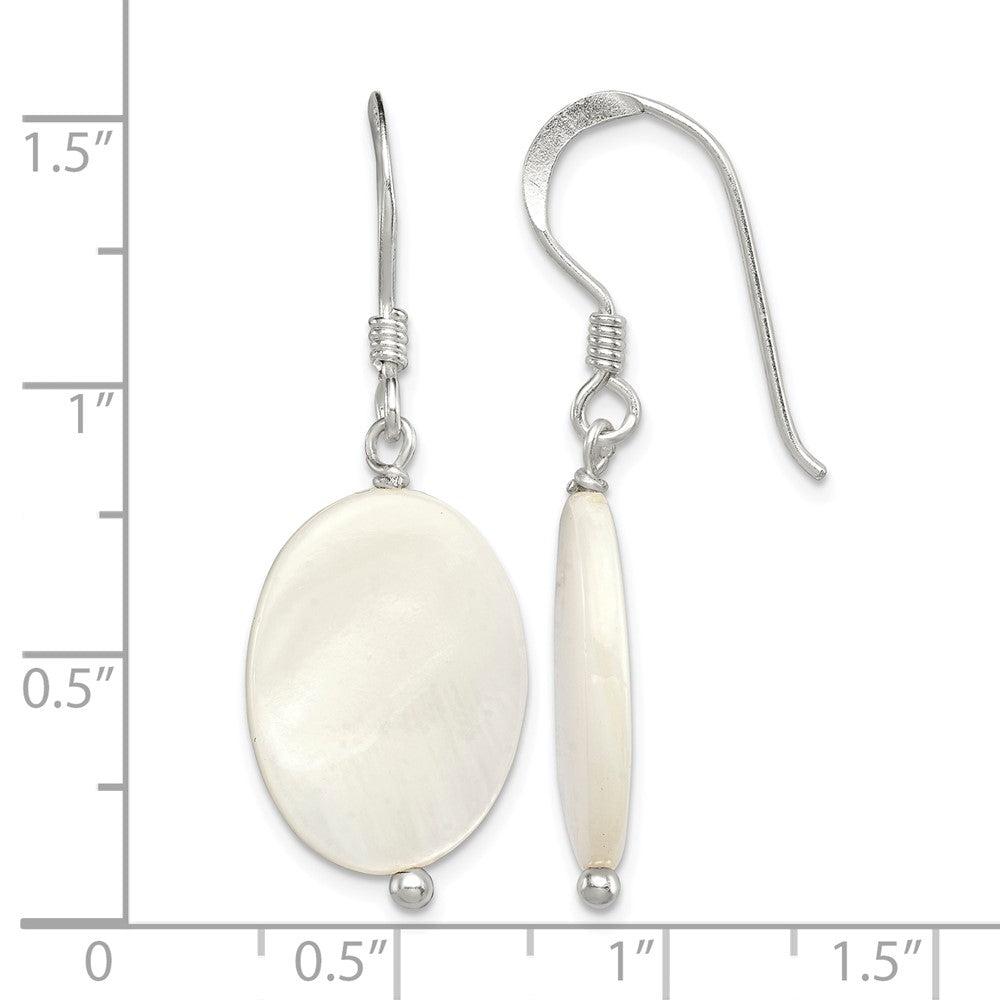 Sterling Silver Polished White Mother of Pearl Oval Dangle Earrings