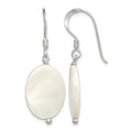 Sterling Silver Polished White Mother of Pearl Oval Dangle Earrings