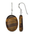 Sterling Silver Polished Tiger's Eye Oval Dangle Earrings
