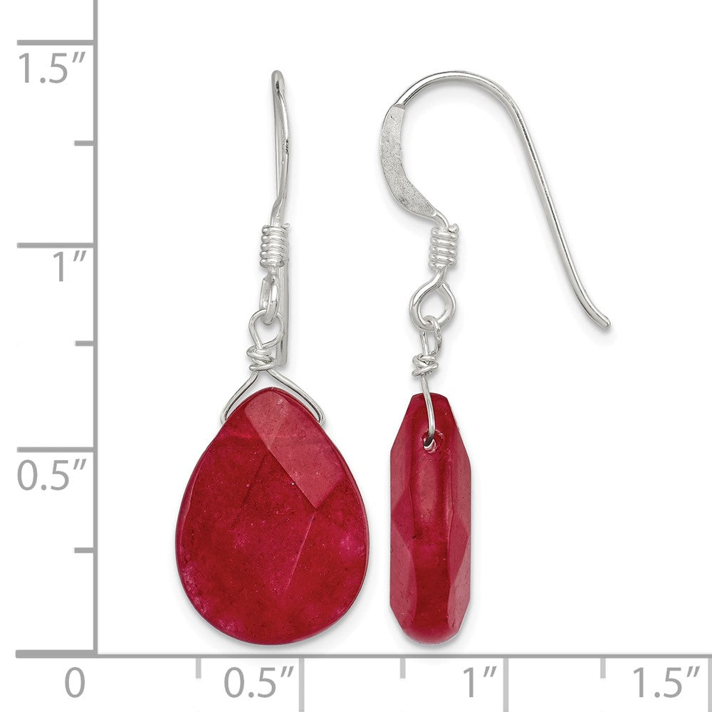 Sterling Silver Polished Faceted Red Jade Teardrop Dangle Earrings