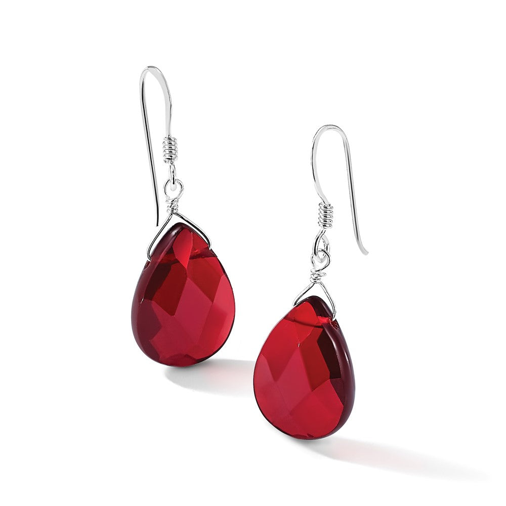 Sterling Silver Polished Faceted Red Jade Teardrop Dangle Earrings
