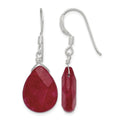 Sterling Silver Polished Faceted Red Jade Teardrop Dangle Earrings