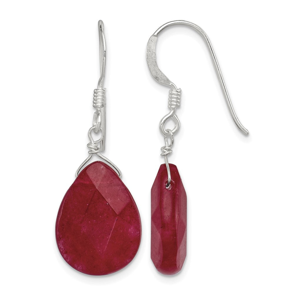 Sterling Silver Polished Faceted Red Jade Teardrop Dangle Earrings