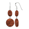 Sterling Silver Polished Round & Oval Recon. Red Coral Dangle Earrings