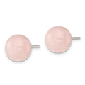 Sterling Silver Rhod-pltd 10-10.5mm Button Rose Quartz Post Earrings