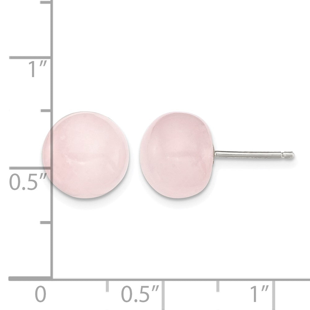 Sterling Silver Rhod-pltd 10-10.5mm Button Rose Quartz Post Earrings