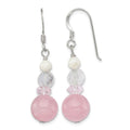 Sterling Silver Polished Pink Crystal, Jade & Mother of Pearl Dangle Earrin