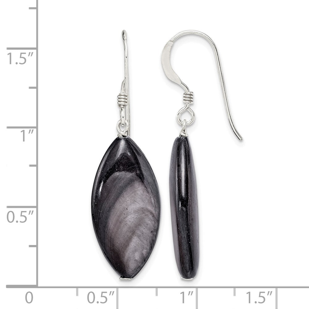 Sterling Silver Polished Grey Mother of Pearl Marquise Dangle Earrings