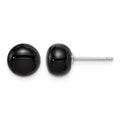Sterling Silver Rhod-pltd 8-8.5mm Black Agate Button Post Earrings