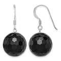 Sterling Silver Polished 17mm Faceted Onyx Bead Dangle Earrings