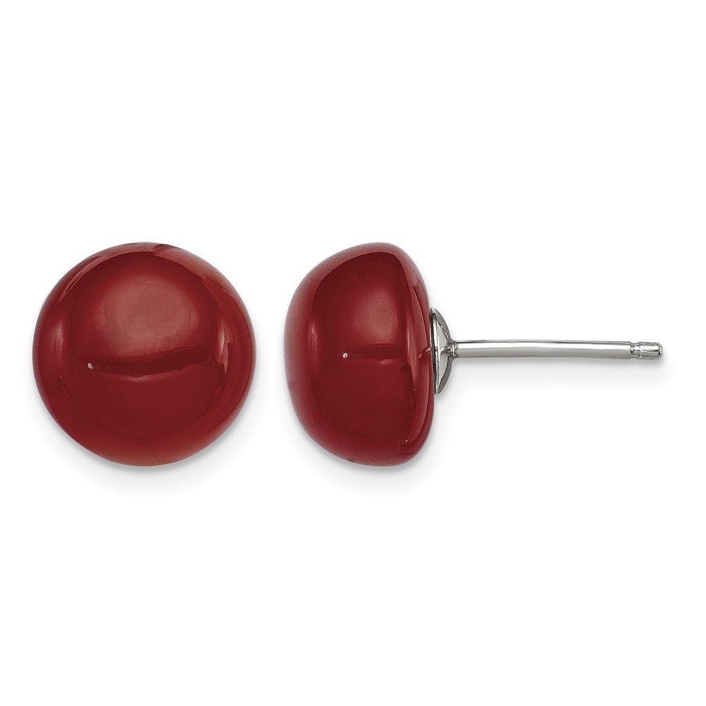 Sterling Silver Rhod-pltd 10-11mm Carnelian Button Post Earrings