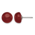 Sterling Silver Rhod-pltd 10-11mm Carnelian Button Post Earrings