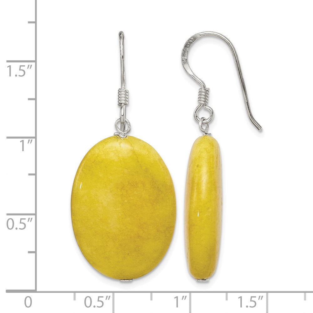 Sterling Silver Polished Yellow Jade Oval Dangle Earrings