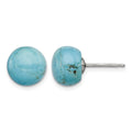 Sterling Silver Rhod-pltd 10-10.5mm Button Turquoise Post Earrings