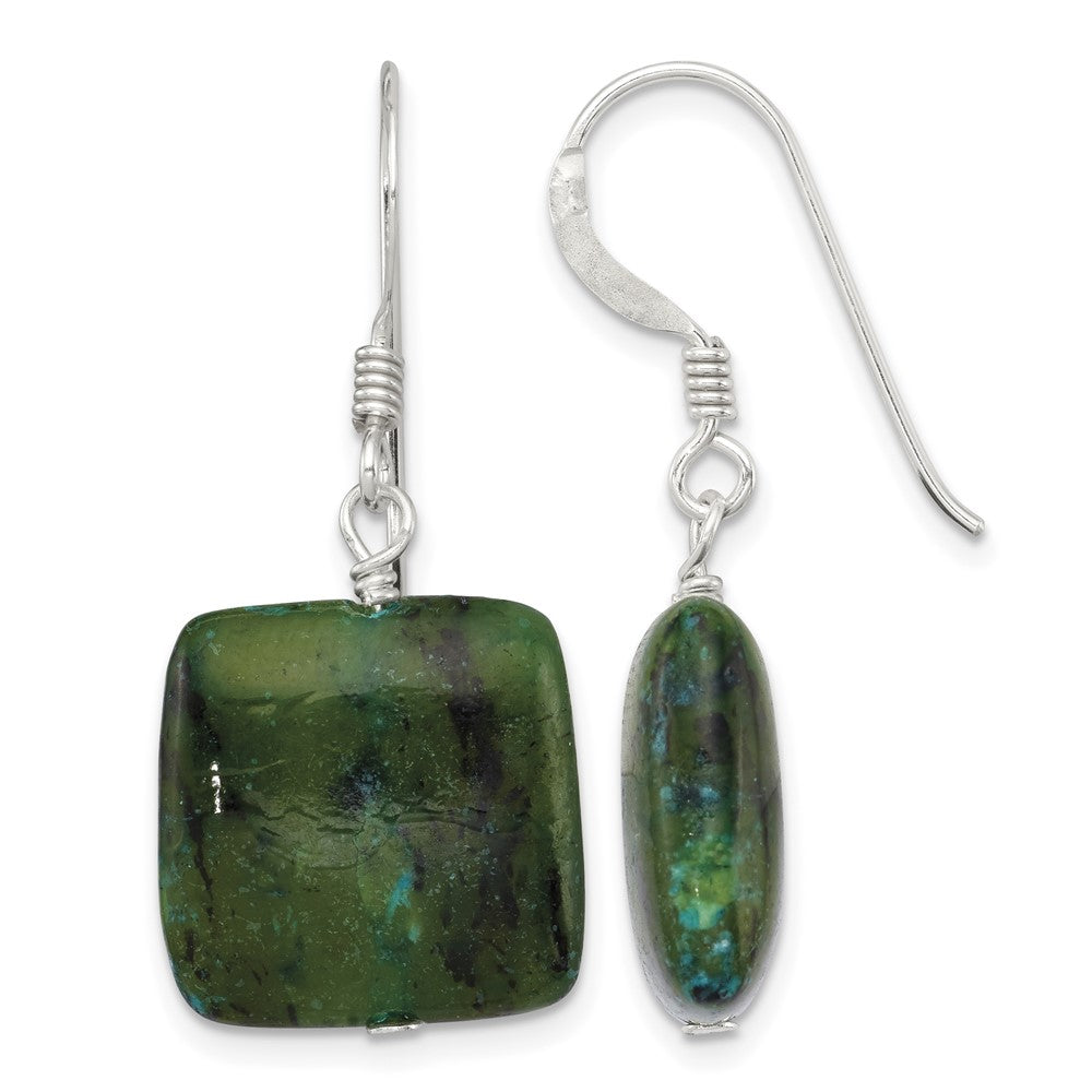 Sterling Silver Polished Chrysocolla Square Dangle Earrings
