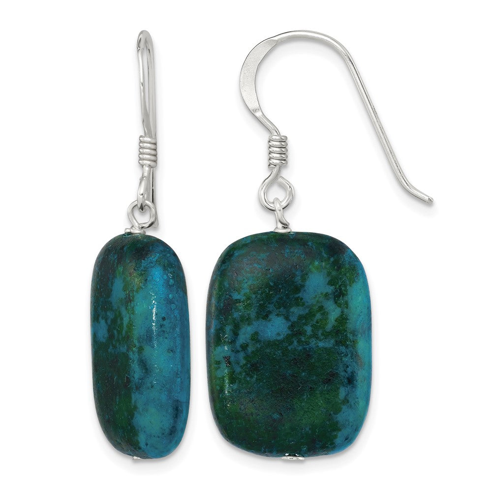 Sterling Silver Polished Stabilized Chrysocolla Oval Dangle Earrings