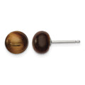 Sterling Silver Rhod-pltd 8-8.5mm Tiger's Eye Button Post Earrings