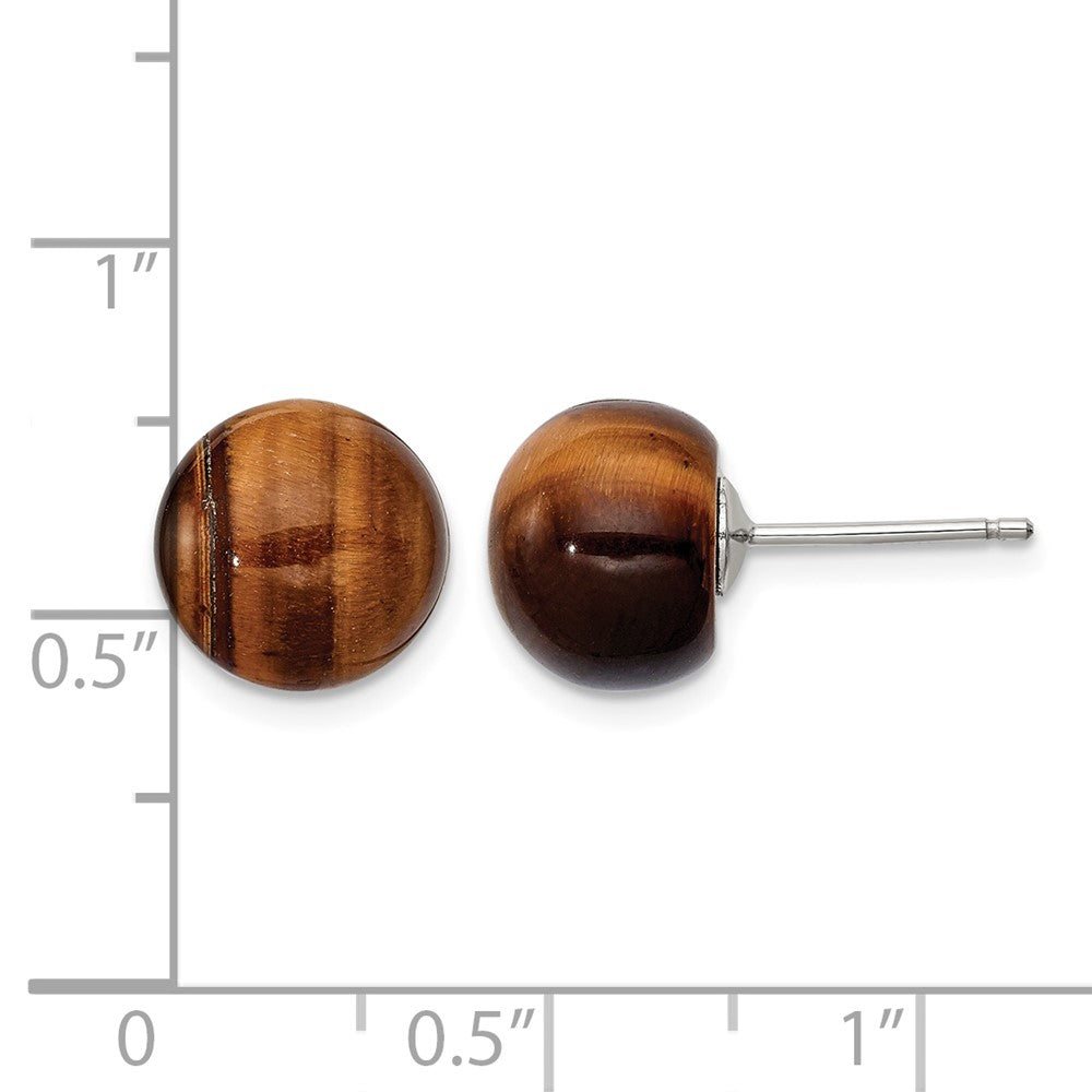 Sterling Silver Rhod-pltd 10mm Tiger's Eye Button Post Earrings