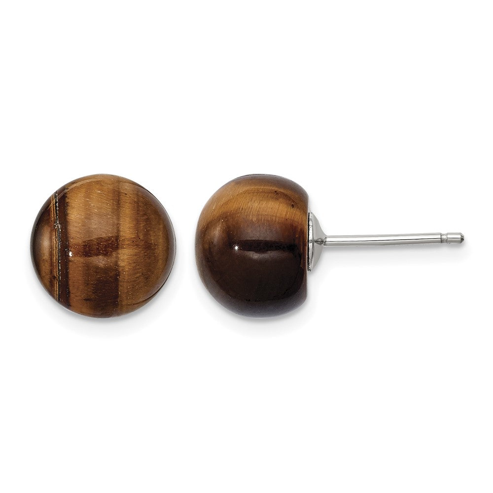 Sterling Silver Rhod-pltd 10mm Tiger's Eye Button Post Earrings