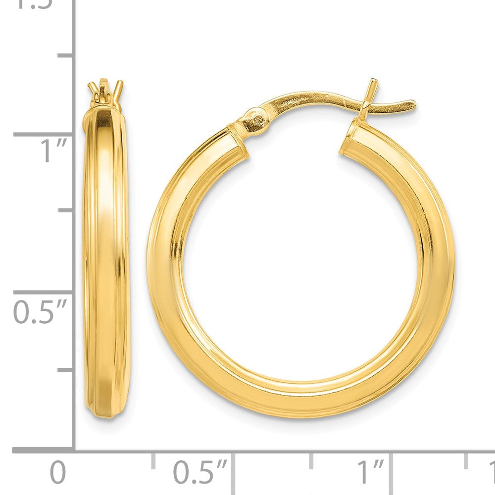 Sterling Silver Gold-flashed 3x25mm Grooved Hoop Earrings