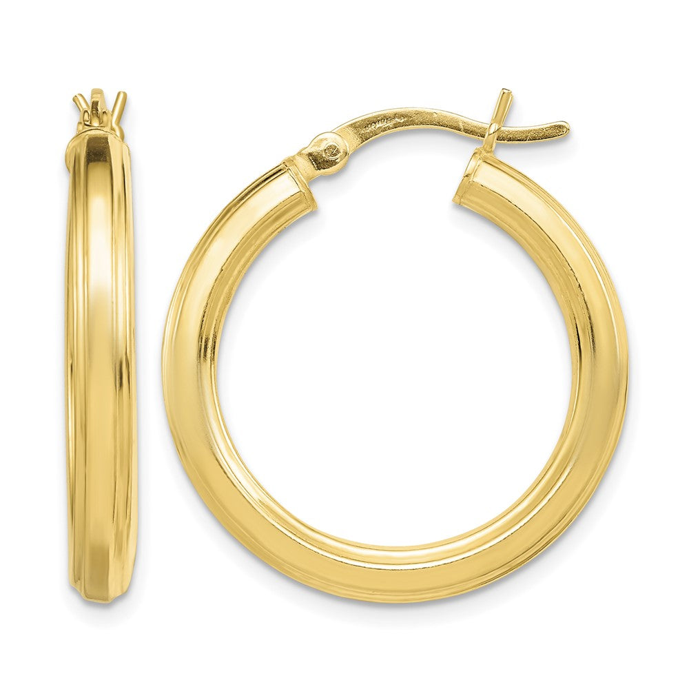 Sterling Silver Gold-flashed 3x25mm Grooved Hoop Earrings