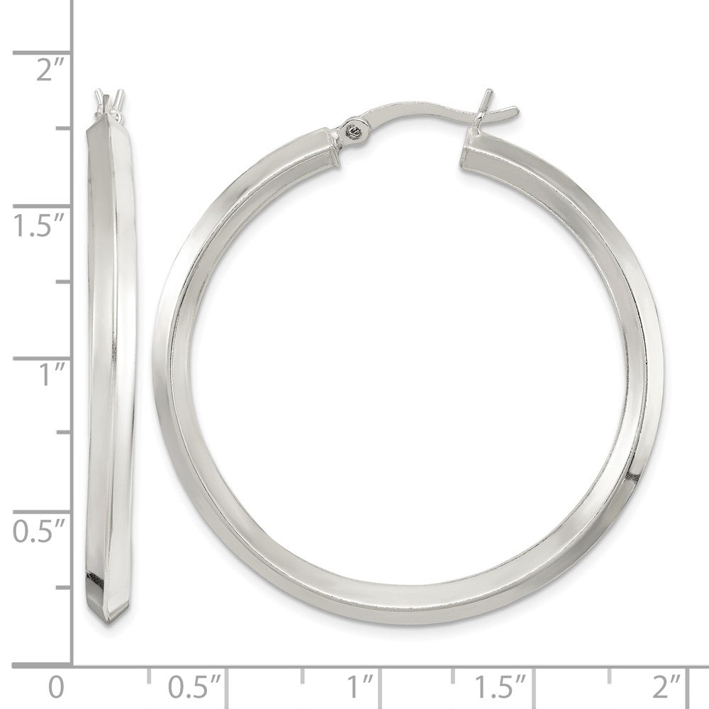 Sterling Silver Polished 3x40mm Knife Edge Round Hoop Earrings