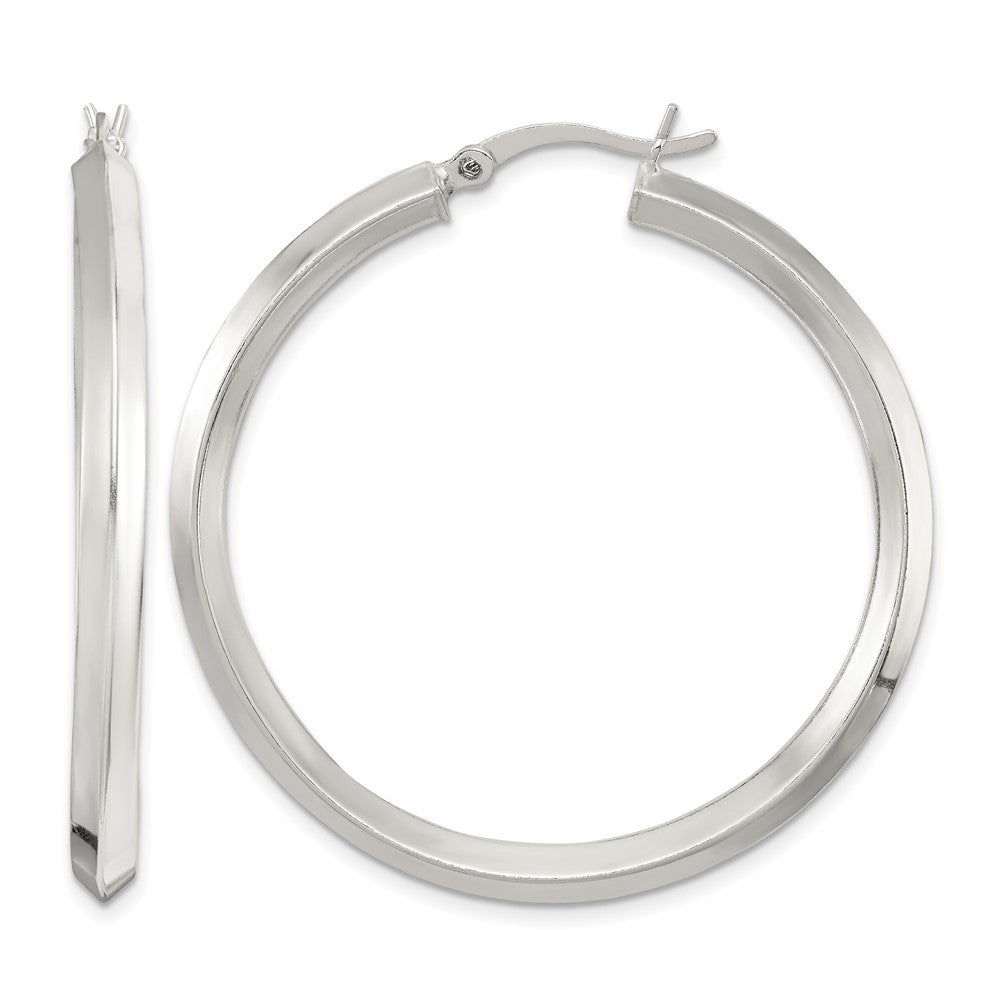 Sterling Silver Polished 3x40mm Knife Edge Round Hoop Earrings