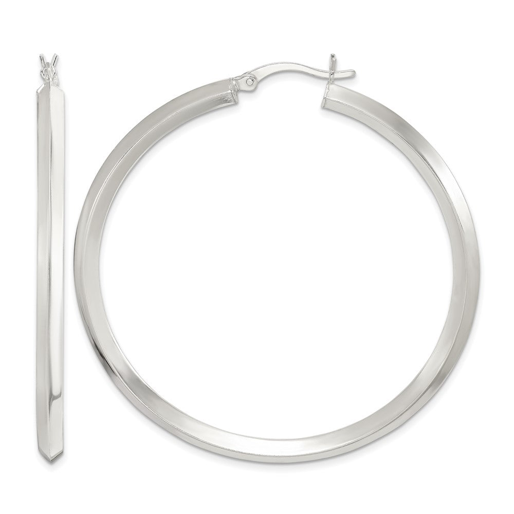 Sterling Silver Polished 3x50mm Knife Edge Round Hoop Earrings