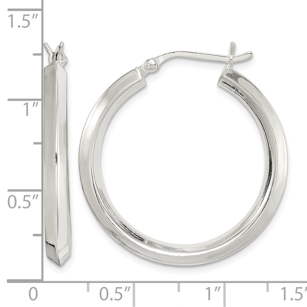 Sterling Silver Polished 3x30mm Knife Edge Round Hoop Earrings