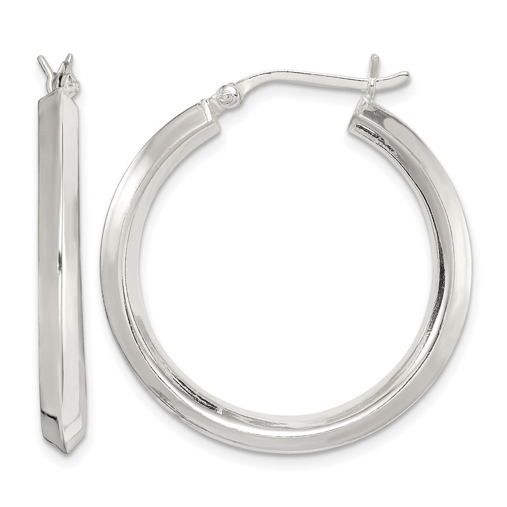 Sterling Silver Polished 3x30mm Knife Edge Round Hoop Earrings