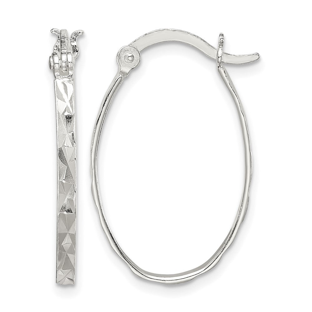 Sterling Silver Rhod-plated Polished/Textured 2mm Oval Hoop Earrings