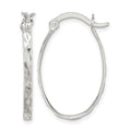 Sterling Silver Rhod-plated Polished/Textured 2mm Oval Hoop Earrings