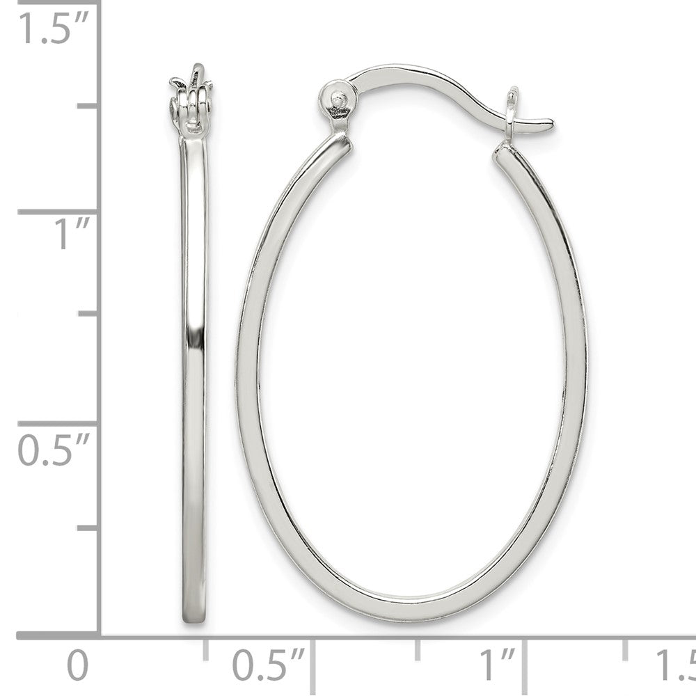 Sterling Silver Polished 1.5mm Square Tube Oval Hoop Earrings