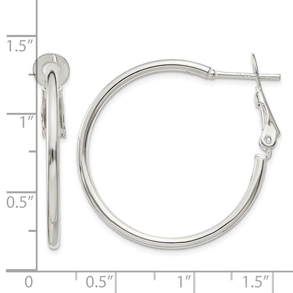 Sterling Silver Polished 2x30mm Omega Back Round Hoop Earrings