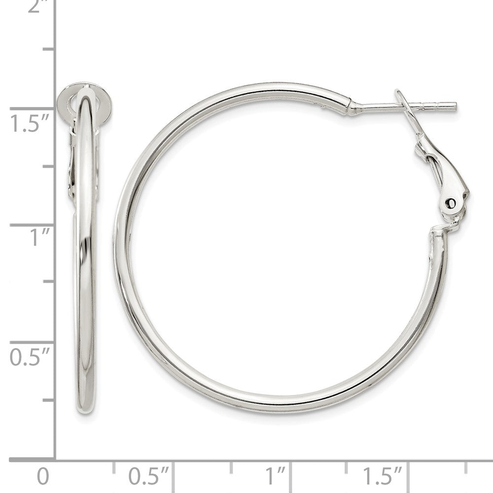 Sterling Silver Polished 2x35mm Omega Back Round Hoop Earrings
