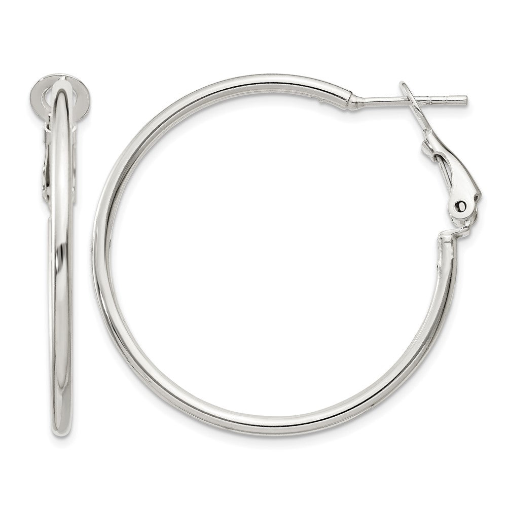 Sterling Silver Polished 2x35mm Omega Back Round Hoop Earrings