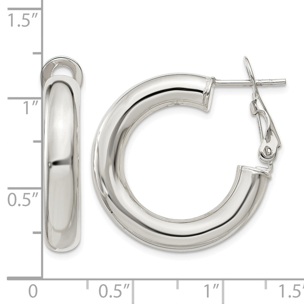 Sterling Silver 5x25mm Omega Back Hoop Earrings