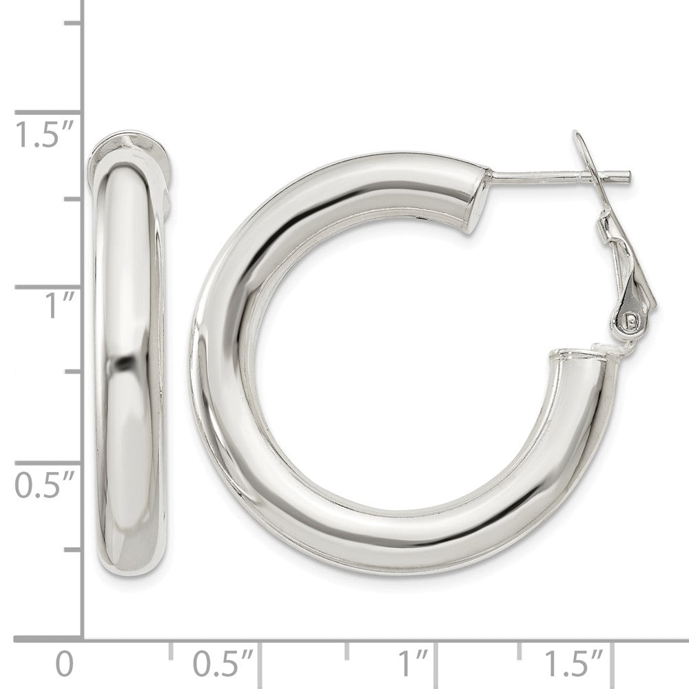Sterling Silver 5x30mm Omega Back Hoop Earrings