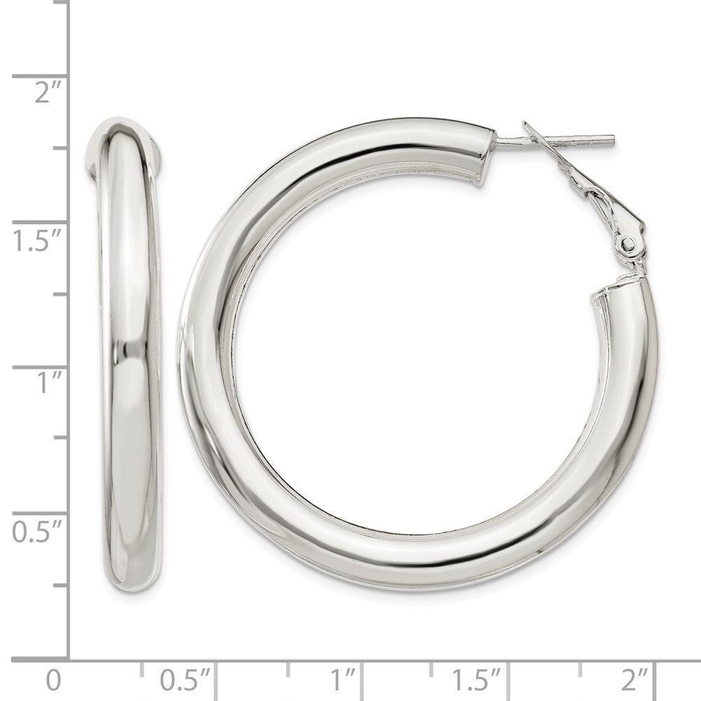 Sterling Silver 5x40mm Omega Back Hoop Earrings