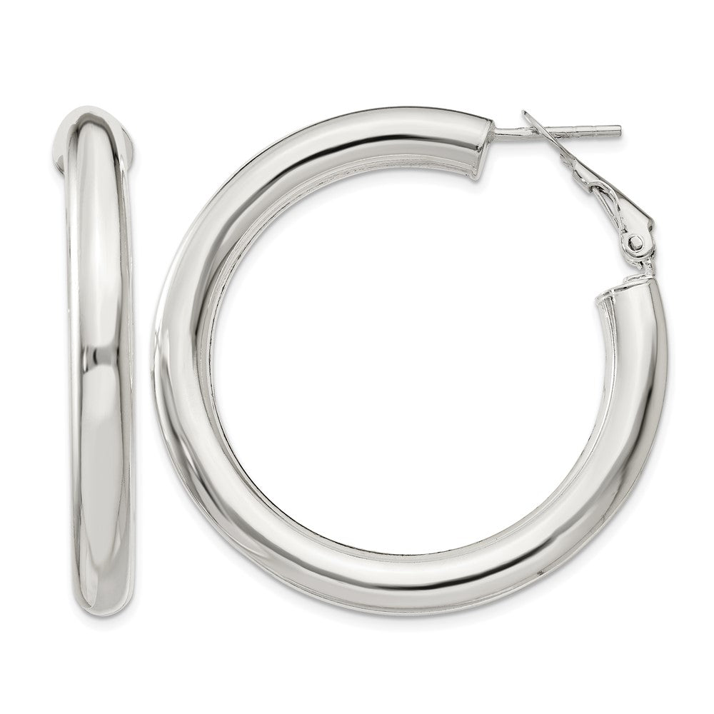 Sterling Silver 5x40mm Omega Back Hoop Earrings