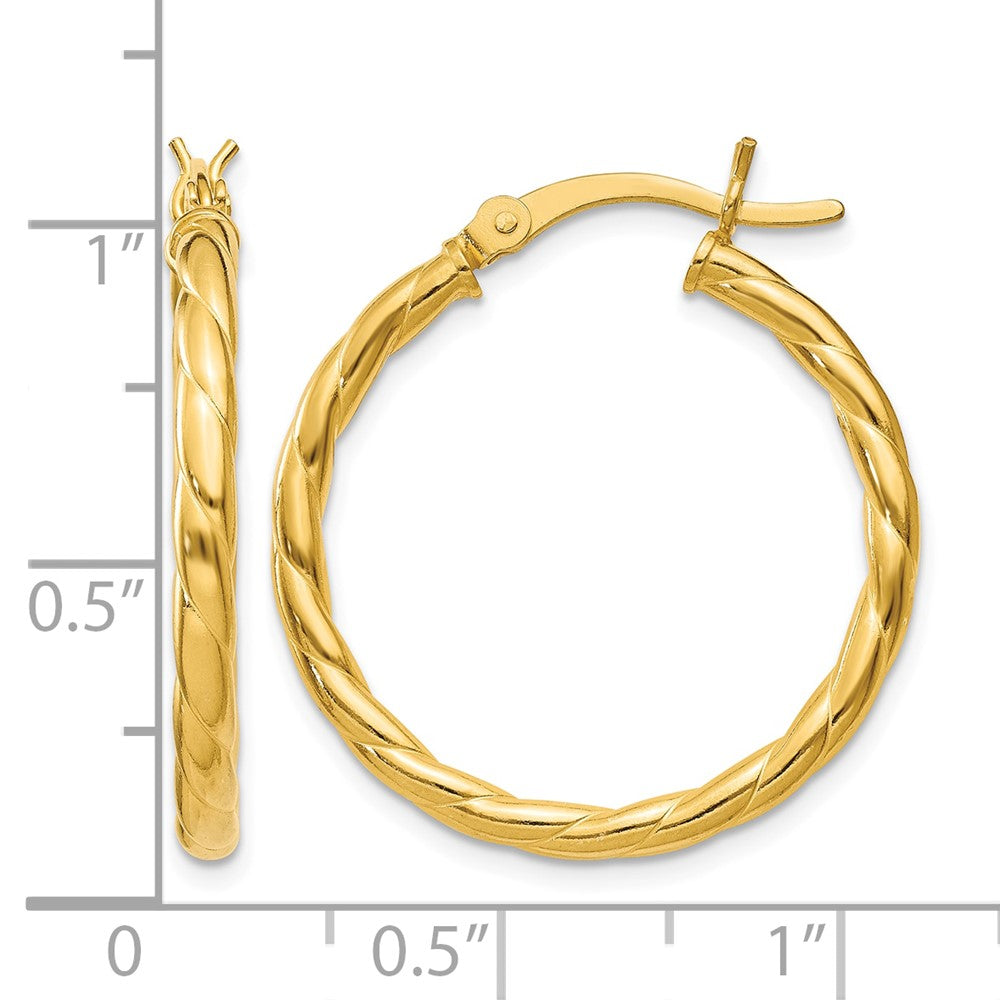 Sterling Silver Gold Flash Plated Twisted 3x25mm Hoop Earrings