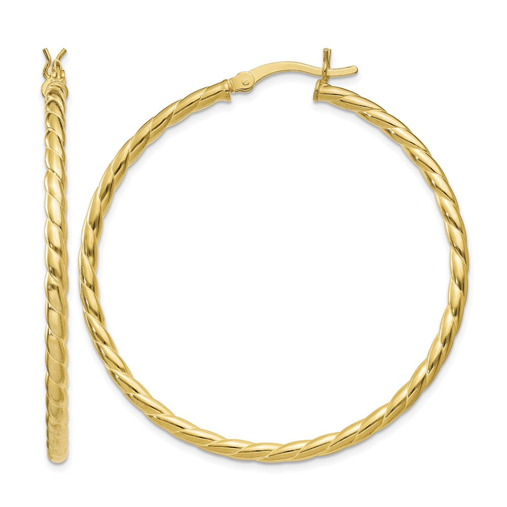 Sterling Silver Gold Flash Plated Twisted 3x45mm Hoop Earrings