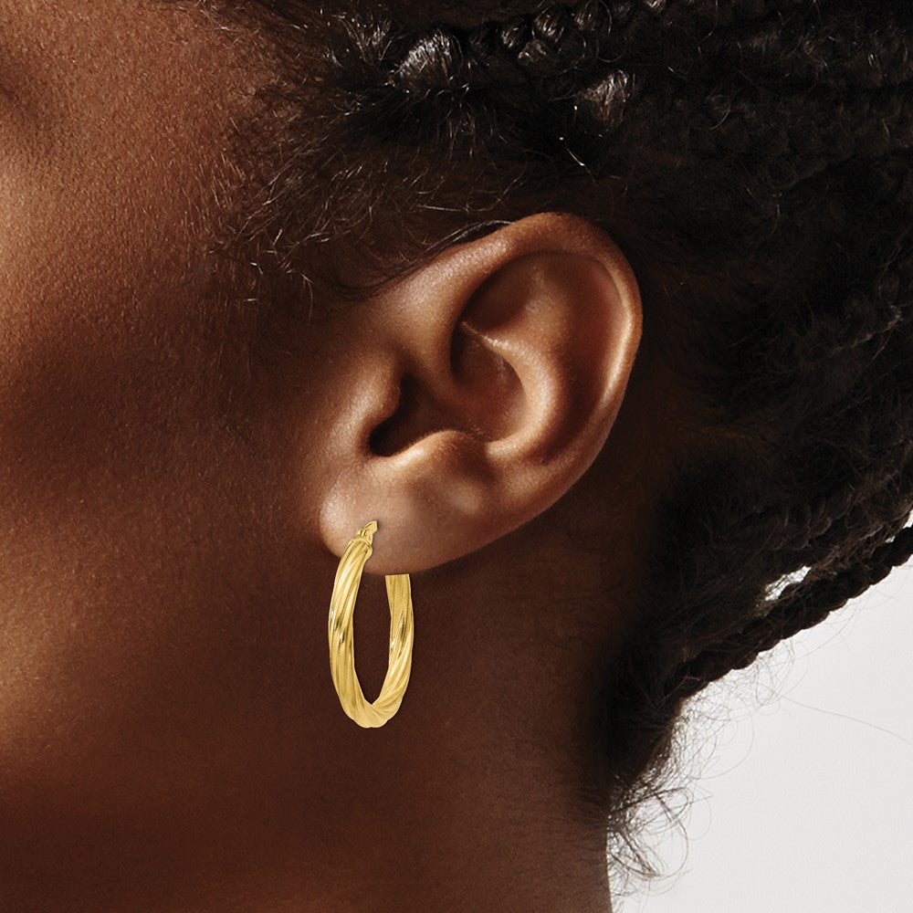 Sterling Silver Flash Gold-plated Plated Twisted 3.5x25mm Hoop Earrings